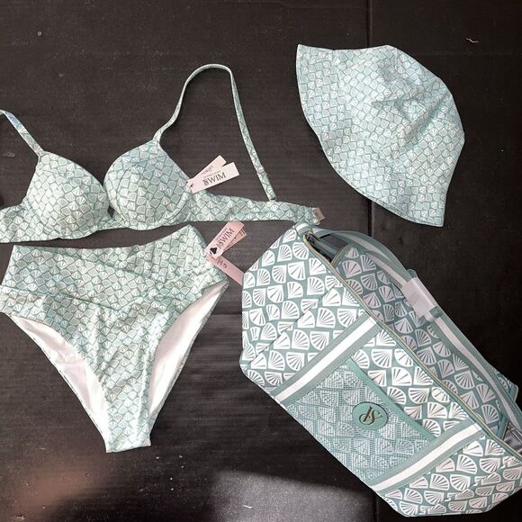 Victoria's Secret Other - Victoria's Secret 32A BIKINI S high-Waist BOTTOM+COOLER BAG+HAT TEAL GREEN SHELL